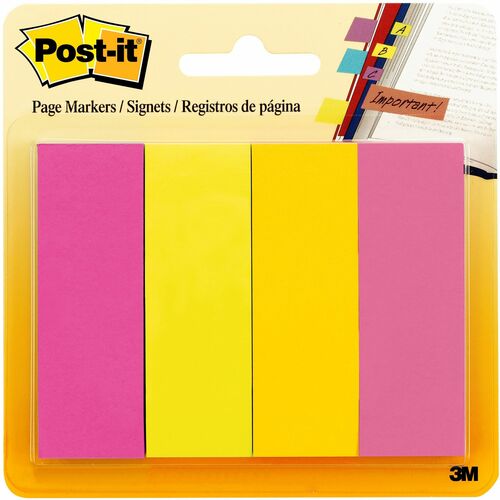 Post-it® Page Markers - 50 x Grape, 50 x Fuschia, 50 x Yellow, 50 x Turquoise - 1" x 3" - Rectangle - Assorted - Removable, Self-adhesive - 1 / Pack