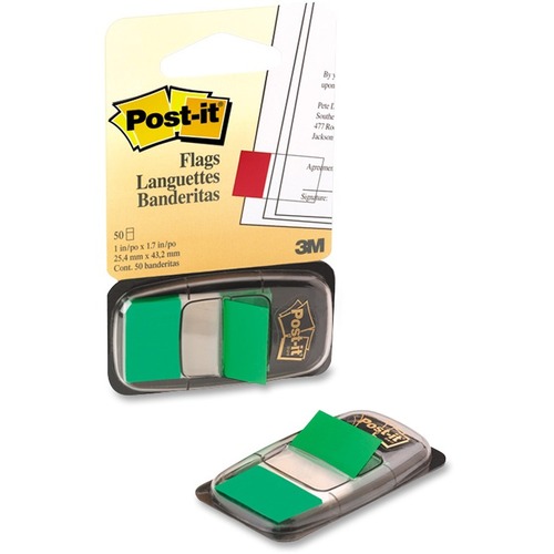 Post-it® Standard Tape Flags - 50 x Green - 1" x 1.50" - Rectangle - Green - Removable, Self-adhesive - 1 / Pack
