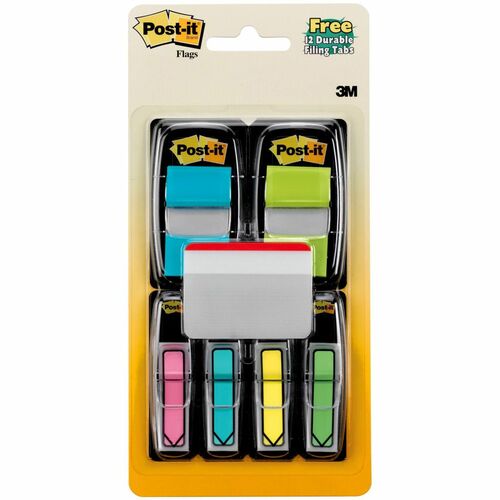 Post-it® Flags and Arrow Flags Value Pack - 484 - 1" x 1 1/2" , 1/2" x 1 1/2" - Rectangle, Arrow - Unruled - Blue, Yellow, Yellow, Green, Pink, Assorted - Self-adhesive, Removable - 196 / Pack