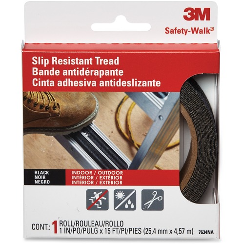 3M Safety Walk Step and Ladder Tread Tape - 15 ft (4.6 m) Length x 1" (25.4 mm) Width  - Black