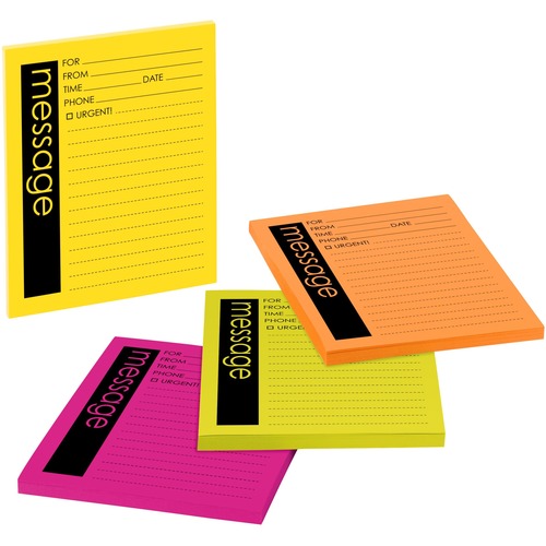 Post-it® Important Message Note - 50 Sheet(s) - 5" x 4" Sheet Size - Yellow, Pink, Orange, Green - Assorted Sheet(s) - 4 / Pack