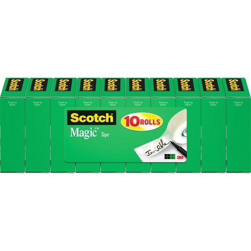 Scotch 3/4"W Magic Tape - 27.78 yd Length x 0.75" Width - 1" Core - Split Resistant, Tear Resistant - For Document, Book, Patching, Mending, Splicing - 10 / Pack - Matte - Clear
