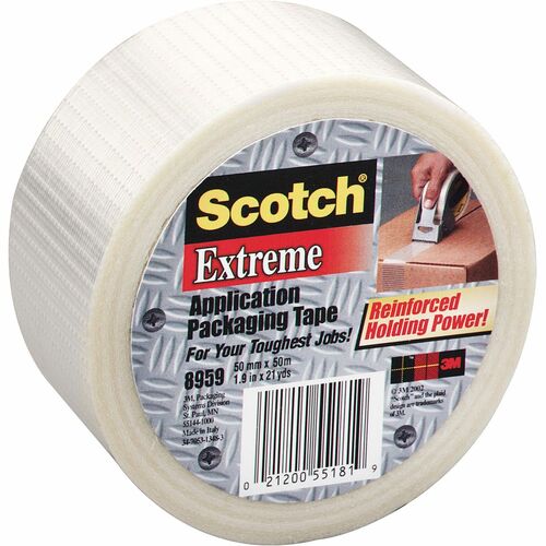 Scotch Extreme Application Packaging Tape - 54.60 yd Length x 2" Width - 5.7 mil Thickness - 3" Core - Synthetic Rubber - Glass Yarn Backing - Handheld Dispenser - Abrasion Resistant, Moisture Resistant, Scuff Resistant - For Shipping, Packing - 1 / Roll 