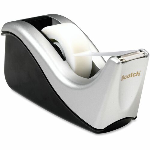 Scotch Two-tone Desktop Office Tape Dispenser - Holds Total 1 Tape(s) - 1" (25.40 mm) Core - Refillable - Non-skid Base - Silver, Black - 1 Each - Tape Dispensers - MMMC60SILVER