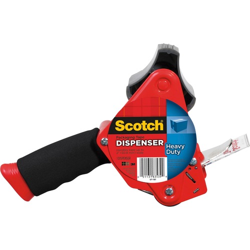 Scotch Heavy-Duty Packaging Tape Dispenser - Foam Handle - Holds Total 1 Tape(s) - 3" Core - Refillable - Soft Grip, Retractable Blade, Adjustable Tension Mechanism - Red - 1 Each