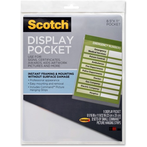 Scotch File Pocket - 9" x 11" - Plastic - Clear - 1 Each