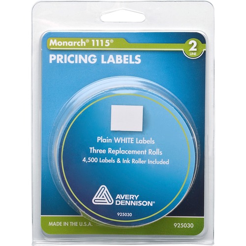 Monarch Model 1115/Alpha Pricemarker Labels - 4 7/64" x 3 9/64" Length - White - 3 / Roll - 3 / Pack