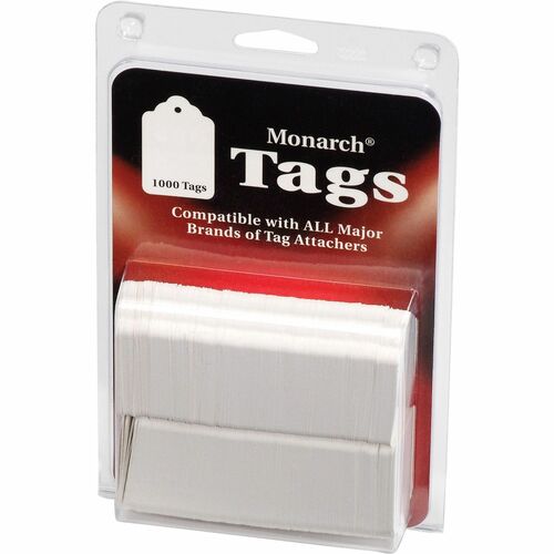 Monarch Stringless White Tags - 1.13" (28.58 mm) Length x 1.75" (44.45 mm) Width - Rectangular - 1000 / Pack - Paper - White - Tag Attachers - MNK925047