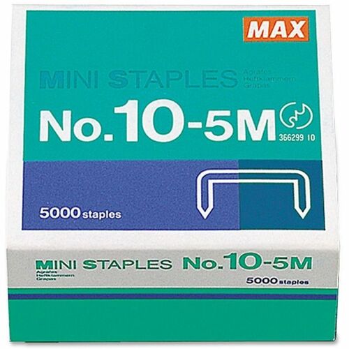 MAX HD-10DF Mini Staples - 100 Per Strip - Heavy Duty - 3/16" Leg - 5/16" Crown - Holds 20 Sheet(s) - for Paper - Silver - 0.2" Height x 0.4" Width5000 / Box