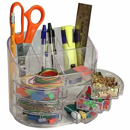 Officemate Plastic Double Supply Organizer - 11 Compartment(s) - Desktop - Clear - 1 Each