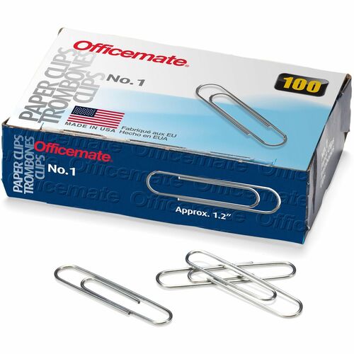 Officemate #1 Gem Paper Clips - No. 1 - 1000 / Pack - Silver - Steel