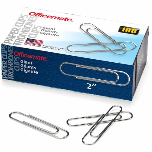 Officemate Giant Gem Paper Clips - Jumbo - 2" Length x 0.5" Width - 1000 / Pack - Silver - Steel