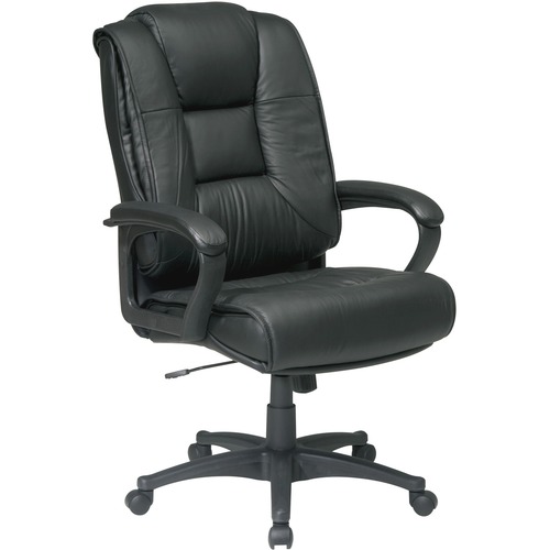 Office Star EX5162 Deluxe High Back Executive Leather Chair - Black Leather Seat - Leather Back - 5-star Base - 1 Each