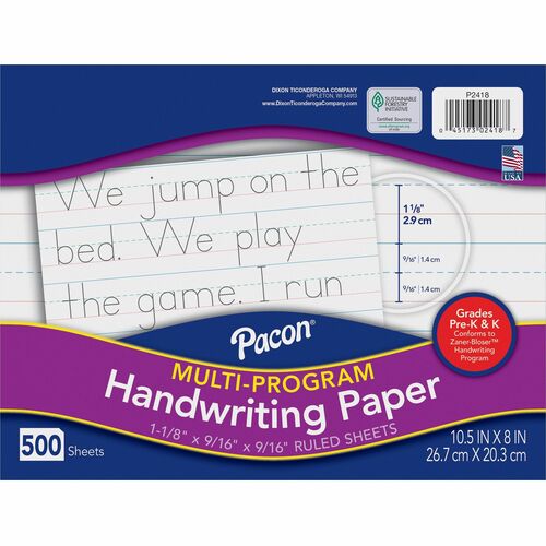 Pacon Multi-Program Handwriting Papers - 500 Sheets - 1.13" Ruled - Unruled Margin - 10 1/2" x 8" - White Paper - 500 / Ream