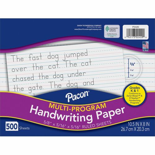 Pacon Multi-Program Handwriting Papers - 500 Sheets - 0.63" Ruled - Unruled Margin - 10 1/2" x 8" - White Paper - 500 / Ream