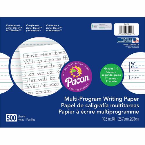 Pacon Multi-Program Handwriting Papers - 500 Sheets - 0.50" Ruled - Unruled Margin - 10 1/2" x 8" Sheet Size - White Paper - Hard Cover - 500 / Ream