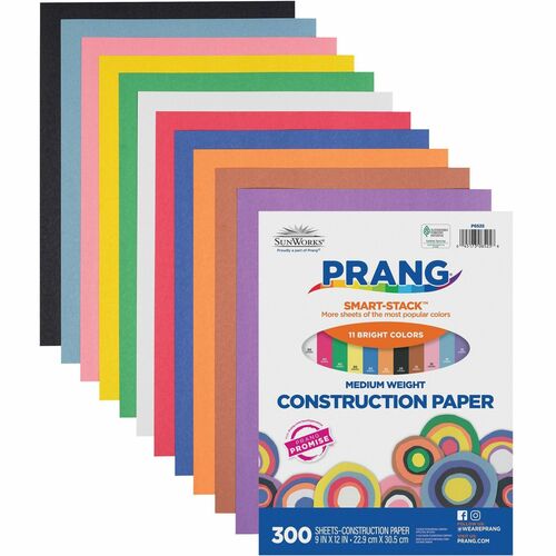 SunWorks Construction Paper - Multipurpose - 9" (228.60 mm)Width x 12" (304.80 mm)Length - 300 / Pack - Assorted - Construction Paper - PAC6525