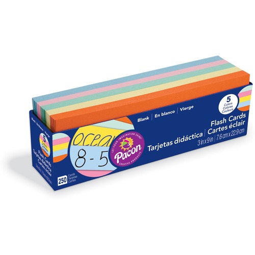 Pacon Assorted Colors Blank Flash Cards - Educational - 250 / Pack - Teaching Flash Cards - PAC74150