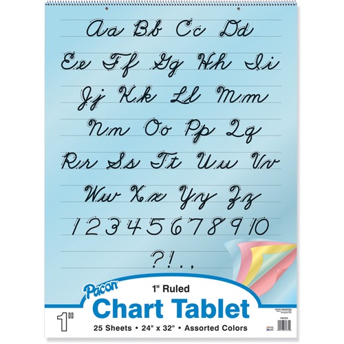 Pacon Cursive Cover Colored Paper Chart Tablet - 25 Sheets - 1" Ruled - 24" x 32"24" x 32" - Assorted Paper - Recycled - 1 Each