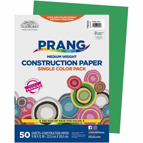 Prang Construction Paper - Multipurpose - 9"Width x 12"Length - 50 / Pack - Holiday Green