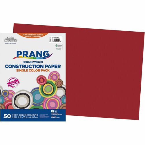 Prang Construction Paper - Multipurpose - 12"Width x 18"Length - 50 / Pack - Holiday Red