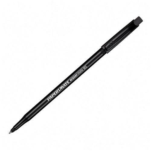 Paper Mate Erasable Ballpoint Ink Pen - Medium Pen Point - Black Ink - Black Barrel - 1 / Pack