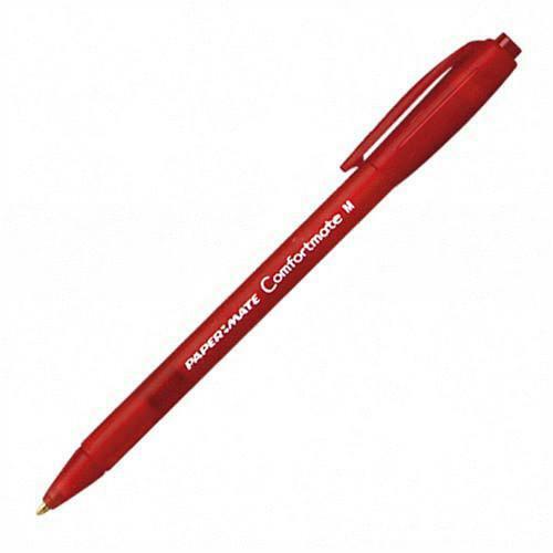 Paper Mate Comfort Mate Retractable Pen - Medium Pen Point - Retractable - Red - Rubber Barrel - 1 Dozen
