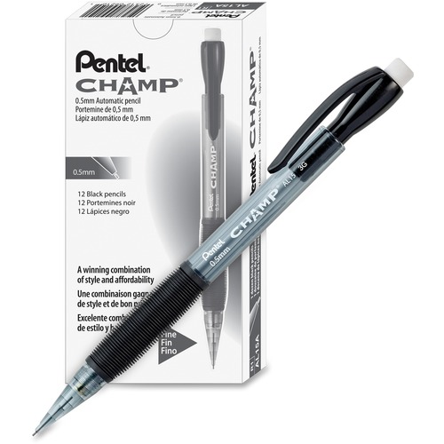 Pentel Champ Mechanical Pencils - #2 Lead - 0.5 mm Lead Diameter - Refillable - Black Barrel - 12 / Dozen - Mechanical Pencils - PENAL15A