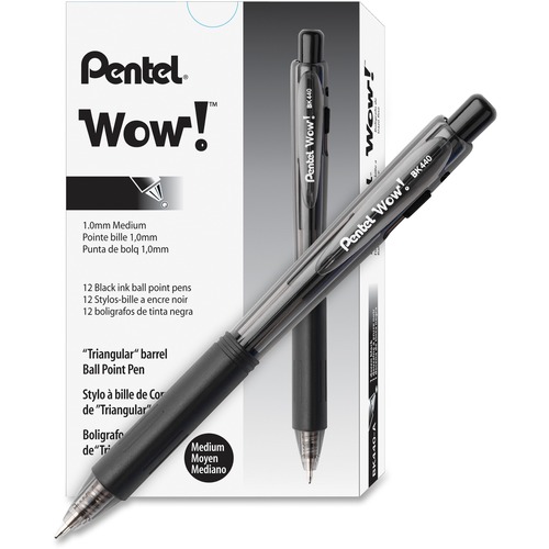 Pentel WOW! Retractable Ballpoint Pens - Medium Pen Point - 1 mm Pen Point Size - Retractable - Black - Black Barrel