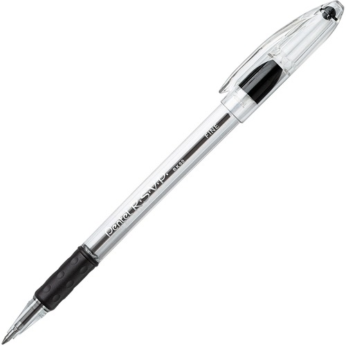 Pentel R.S.V.P. Ballpoint Stick Pens - Fine Pen Point - 0.7 mm Pen Point Size - Refillable - Black - Clear Barrel - 1 Dozen