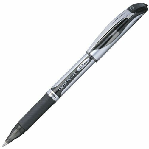 Pentel EnerGel Deluxe Liquid Gel Pen - Medium Pen Point - 0.7 mm Pen Point Size - Refillable - Black Gel-based Ink - Silver Barrel - 1 Each