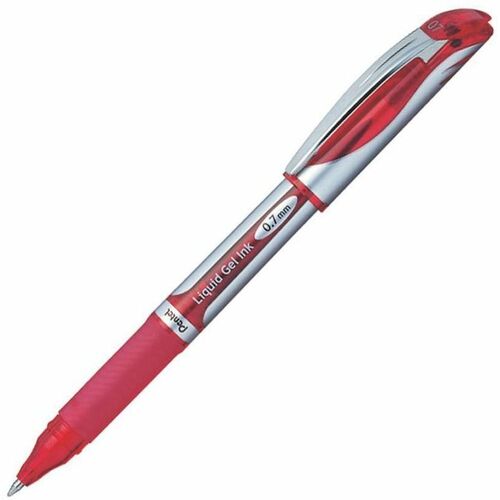 Pentel EnerGel Deluxe Liquid Gel Pen - Medium Pen Point - 0.7 mm Pen Point Size - Refillable - Red Gel-based Ink - Silver Barrel - 1 Each - Gel Ink Pens - PENBL57B