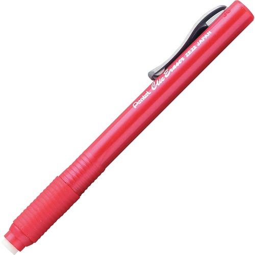 Pentel Rubber Grip Clic Eraser - Red - Pen - Refillable - 1 Each - Retractable, Latex-free Grip, Pocket Clip, Ghost Resistant, Non-abrasive
