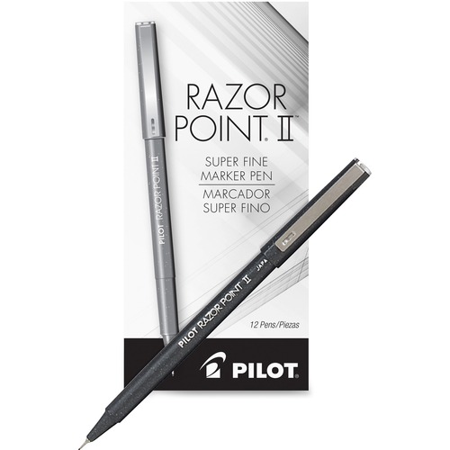 Pilot Razor Point II Marker Pens - Super Fine Pen Point - 0.3 mm Pen Point Size - Black - Black Barrel - Plastic Tip - 1 Dozen