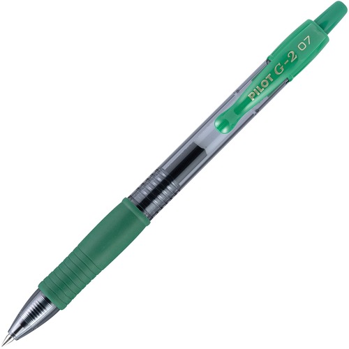 Pilot G2 Retractable Gel Ink Rollerball Pens - Fine Pen Point - 0.7 mm Pen Point Size - Refillable - Retractable - Green Gel-based Ink - Clear Barrel - 1 Dozen
