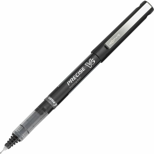 Pilot Precise V5 Extra-Fine Premium Capped Rolling Ball Pens - Extra Fine Pen Point - 0.5 mm Pen Point Size - Black - Black Plastic Barrel - 1 Dozen