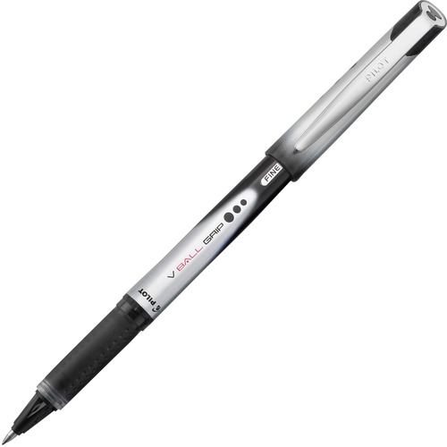 Pilot Vball Grip Liquid Ink Rollerball Pens - Fine Pen Point - 0.7 mm Pen Point Size - Black - Metal Barrel - 1 Dozen