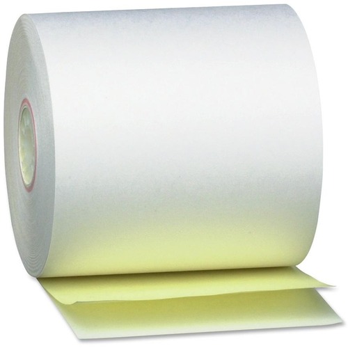 PM 2-ply White/Canary Teller Paper Rolls - 3" x 90 ft - 50 / Carton - White
