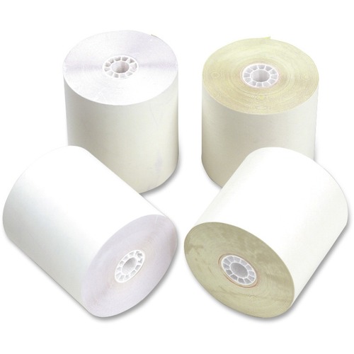 PM 2-ply White/Canary Carbonless Rolls - 2 1/4" x 70 ft - 50 / Carton - White