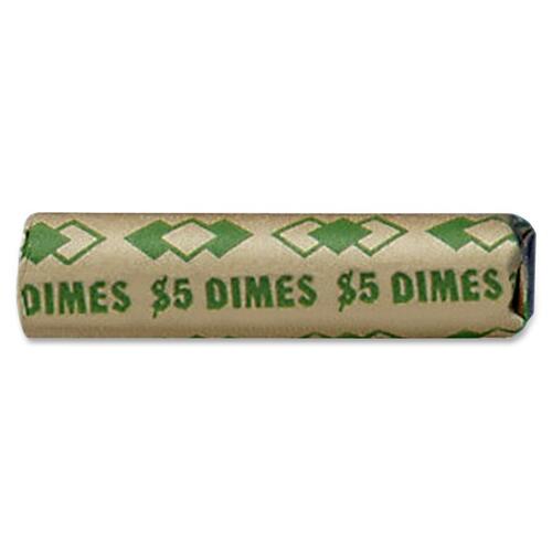 PM Color-coded Tubular Coin Cartridges - 1000 Wrap(s) - Total $5.0 in 50 Coins of 10¢ Denomination - Sturdy, Pre-formed, Crimped - Kraft - Green - 1000 / Carton