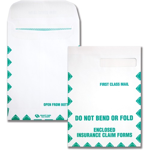 Quality Park Health Claim Insurance Envelopes for Medicare Form HCFA-1508 - Security Tint - Single Window - 9" Width x 12 1/2" Length - 28 lb - Self-sealing - Wove - 100 / Box - White
