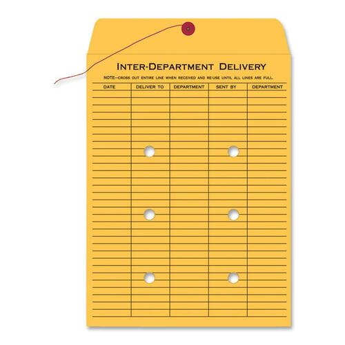 Quality Park 9 x 12 Inter-Departmental Envelopes - Inter-department - 9" Width x 12" Length - 28 lb - String/Button - Kraft - 100 / Box - Brown Kraft