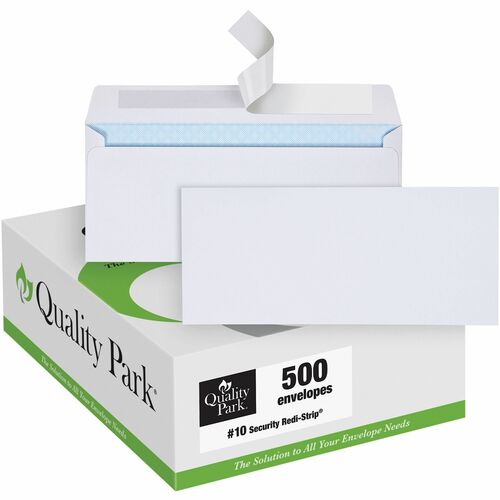 Quality Park No. 10 Security Tinted Business Envelopes with Redi-Strip® Closure - Security - #10 - 4 1/8" Width x 9 1/2" Length - 24 lb - Self-sealing - Wove - 500 / Box - White