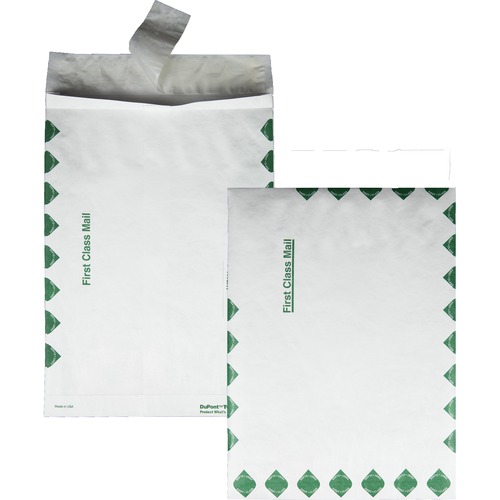 Survivor® 10 x 13 x 1-1/2 DuPont Tyvek Expansion First Class Border Mailers - First Class Mail - 10" Width x 13" Length - 1 1/2" Gusset - 18 lb - Peel & Seal - Tyvek - 100 / Carton - White