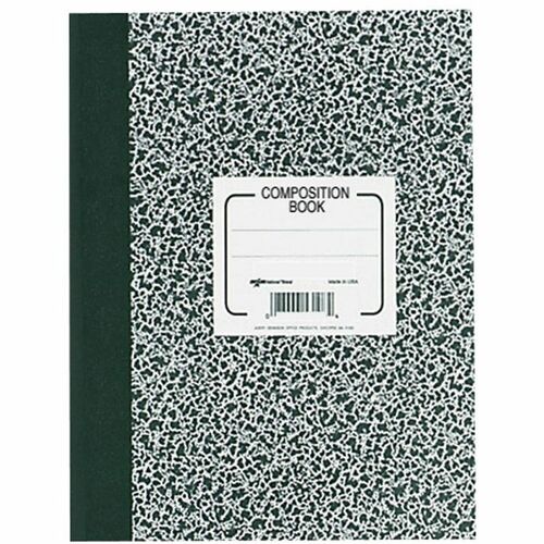 Rediform College Rule Composition Book - 80 Sheets - Sewn - Ruled Margin - 8 3/8" x 11" - White Paper - Black Marble Cover - Subject - 1 Each