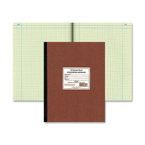 Rediform Quad Ruled Lab Computation Notebook - 75 Sheets - Ruled Margin - 9 1/4" x 11 3/4" - Green Paper - BrownPressboard Cover - Numbered - Recycled - 1 Each