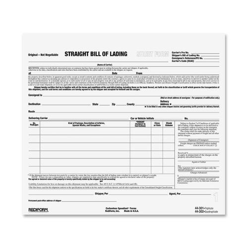 Rediform Snap-A-Way Bill of Lading Forms - 3 PartCarbonless Copy - 8.50" x 7" Sheet Size - 2 x Holes - White Sheet(s) - Black Print Color - 250 / Pack