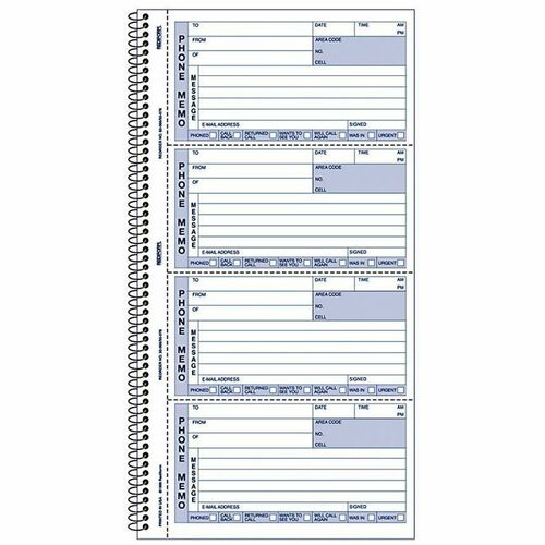 Rediform Memo Style Phone Message Book - 400 Sheet(s) - Spiral Bound - 2 PartCarbonless Copy - 5.75" x 11" Sheet Size - White, Canary - Blue Print Color - 1 Each