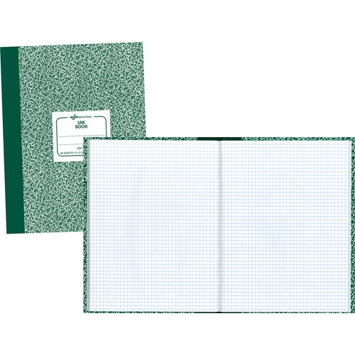 Rediform Lab Composition Notebook - 60 Sheets - Sewn - 7 7/8" x 10 1/8" - White Paper - Green Marble Cover - Recycled - 1 Each