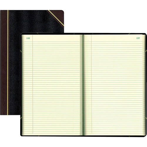 Rediform Texhide Cover Record Books with Margin - 500 Sheet(s) - Thread Sewn - 8.75" x 14.25" Sheet Size - Black - Green Sheet(s) - Black Cover - Recycled - 1 Each